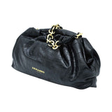 Ermanno Firenze black croc-embossed leather clutch with gold chain handle and logo detail. Exclusive Online.