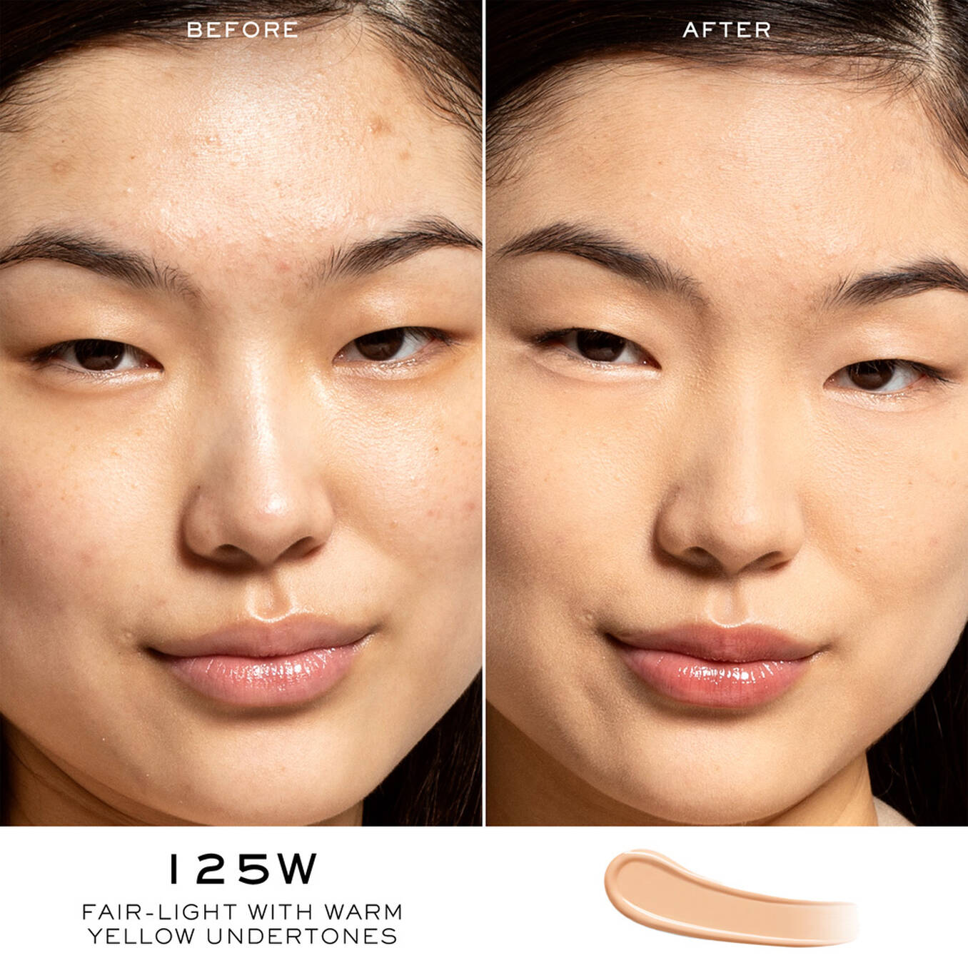 A creamy, fair-light concealer swatch with warm yellow undertones, swiped in a curved line.