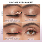 Dual-sided applicator wand with a shimmery, light gold liquid tint on its flat side and a reddish-orange liquid tint on its t