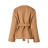 Dinoma Women's Wool Blend Belted Jacket with Contrast Trim