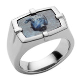 Diesel Men's Ring Stainless Steel With African Blue Stone Logo Size 9