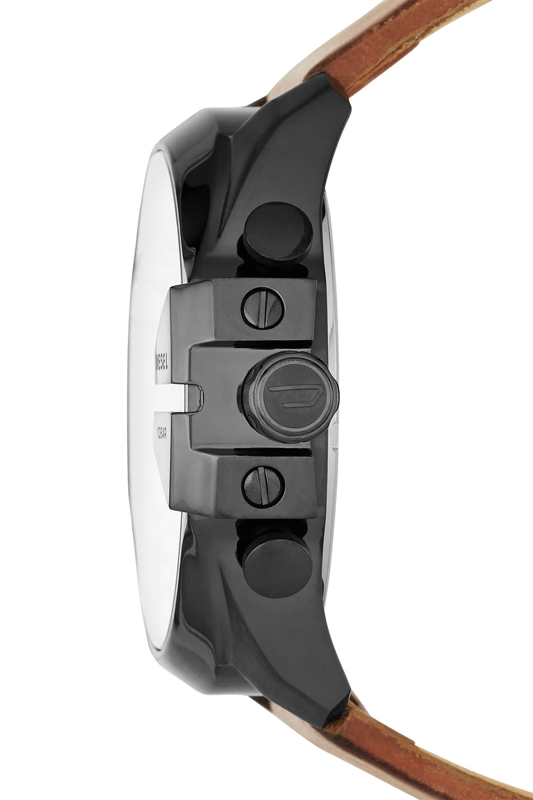 Diesel Mega Chief Gents Black Dial Brown Leather Strap Watch