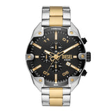Diesel Spiked Gents Black Dial Two-Tone Stainless Steel Bracelet Watch