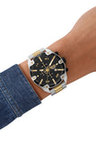 Diesel Spiked Gents Black Dial Two-Tone Stainless Steel Bracelet Watch