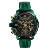 Diesel Griffed Gents Black Dial Green Leather Strap Watch