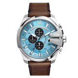 Diesel Mega Chief Chronograph Gents Blue Dial Brown Leather Strap Watch