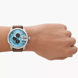 Diesel Mega Chief Chronograph Gents Blue Dial Brown Leather Strap Watch