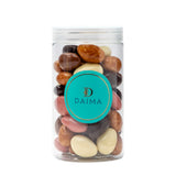 Daima Dragee Almond Assorted 300g Jar of assorted chocolates with a Daima label on a white background