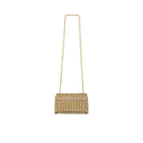 Back view of the David Charles crystal-embellished handbag showing the detailed gold beadwork and hanging chain strap.