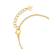 Detailed view of the Cerruti 1881 gold charm bracelet's secure lobster clasp fastening and the adjustable extender links ending in a mini branded logo plaque