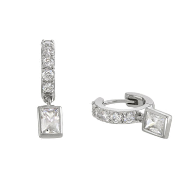 Buckley London Silver Diamond Hoop Drop Earring IMI Rhodium