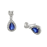 Buckley London Sapphire Heart Pear Drop Earrings Rhodium