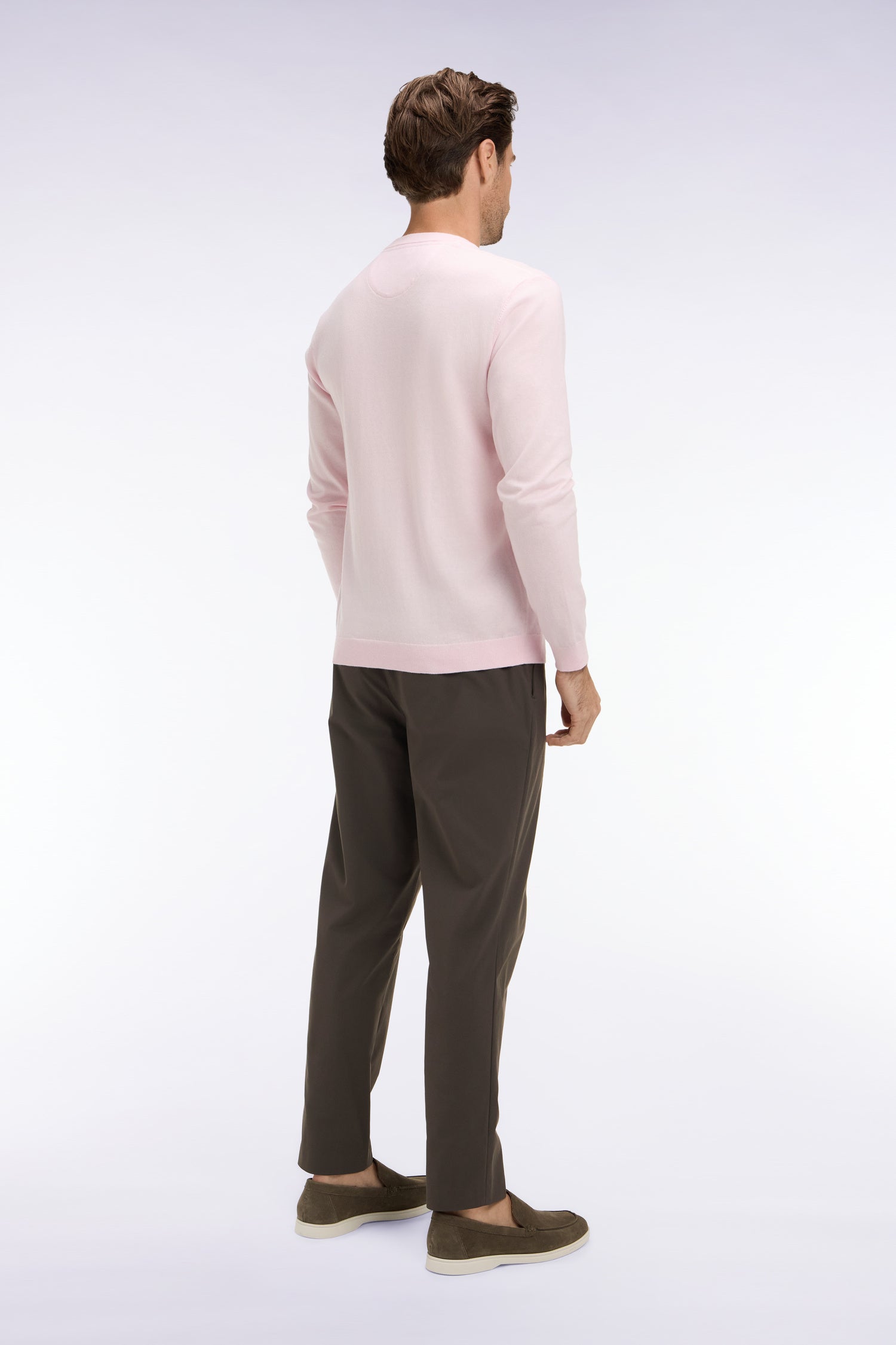 Dark brown, relaxed-fit trousers with straight legs and a smooth, matte fabric.
