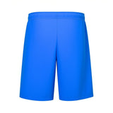 French blue boxer beachwear shorts with an elasticated waistband and smooth fabric, viewed from the back.