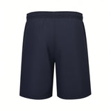 French blue boxer beachwear shorts with a gathered elastic waistband and smooth fabric, viewed from the back.