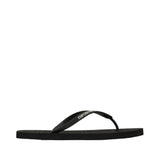 Black flip-flop with "EMPORIO" in white on the left strap. The sole has a textured surface with horizontal grooves.