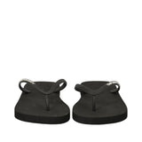 A pair of black rubber flip-flops with ribbed straps. White "EMPORIO ARMANI" text is on the outer strap of each slipper.
