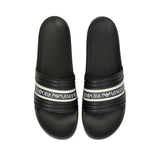 Emporio Armani Men's Ribbed Strap Slide Slippers with Logo Detail