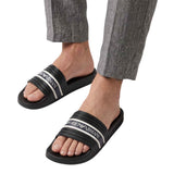 Emporio Armani Men's Ribbed Strap Slide Slippers with Logo Detail