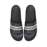 Emporio Armani Men's Ribbed Strap Slide Slippers with Logo Detail