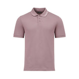 Old rose knit polo shirt with short ribbed sleeves, a pointed collar, and a three-button placket. White 'EMPORIO ARMANI' on c
