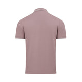 Old rose short-sleeve polo shirt, back view. Ribbed collar with 'ARMANI' text, ribbed cuffs.