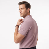 Old Rose pique knit polo shirt with short sleeves, ribbed collar and cuffs, and white 'EMPORIO' eagle logo on the back collar