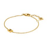 Gold-toned chain bracelet with two rectangular charms featuring an 'E' motif, lobster clasp, and extender chain.