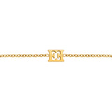 Gold-toned chain bracelet with a rectangular charm featuring a stylized 'EE' cutout design in the center.