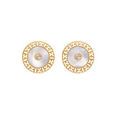 Escada Naomi Women's Gold Plated Round Logo Cutout Mother of Pearl Stud Earrings