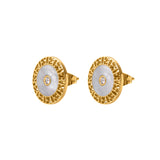Escada Naomi Women's Gold Plated Round Logo Cutout Mother of Pearl Stud Earrings