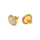 Escada Naomi Women's Gold Plated Round Logo Cutout Mother of Pearl Stud Earrings