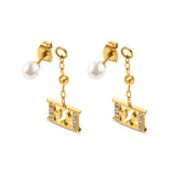 Escada Florence Women's Gold Plated Pearl and Crystal Logo Drop Earrings