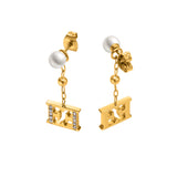 Escada Florence Women's Gold Plated Pearl and Crystal Logo Drop Earrings