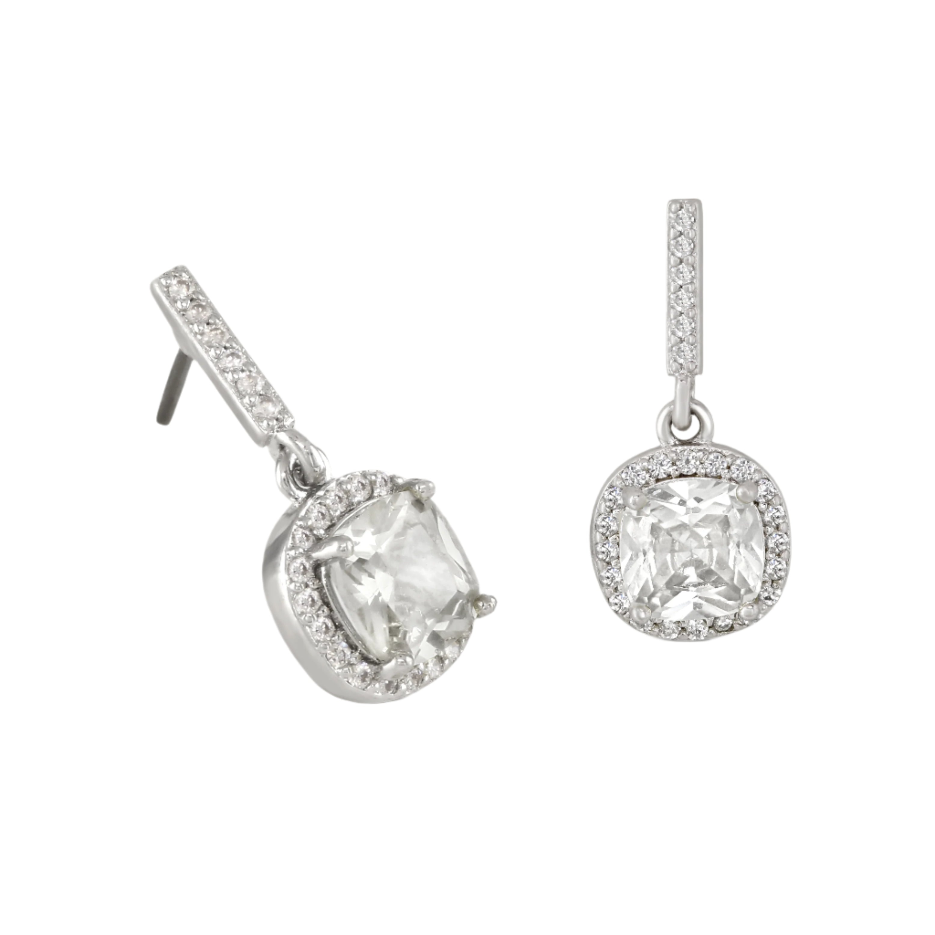 Buckley London Clear Cushion Drop Earrings Rhodium | Accessories | Earrings | Fashion Jewellery | Women | Women Earrings | Womens Buckley London Clear Cushion Drop Earrings Rhodium | Accessories | Earrings | Fashion Jewellery | Women | Women Earrings | Womens