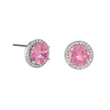 Buckley London Pink Round Halo Earrings Rhodium