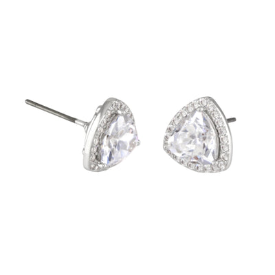 Buckley London Clear Trillion Halo Earrings Rhodium