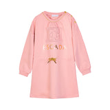 Escada Kids Girl's Pink Logo Sweatshirt Dress with Gold Details