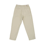 Back view of Eleventy Kids beige trousers showing the elasticated waistband, belt loops, and two rear welt pockets with a subtle brand patch.