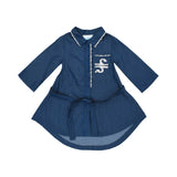 Ein Ghein Kids Girl's Denim Lace Pearl Long Sleeve Dress