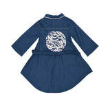 Ein Ghein Kids Girl's Denim Lace Pearl Long Sleeve Dress
