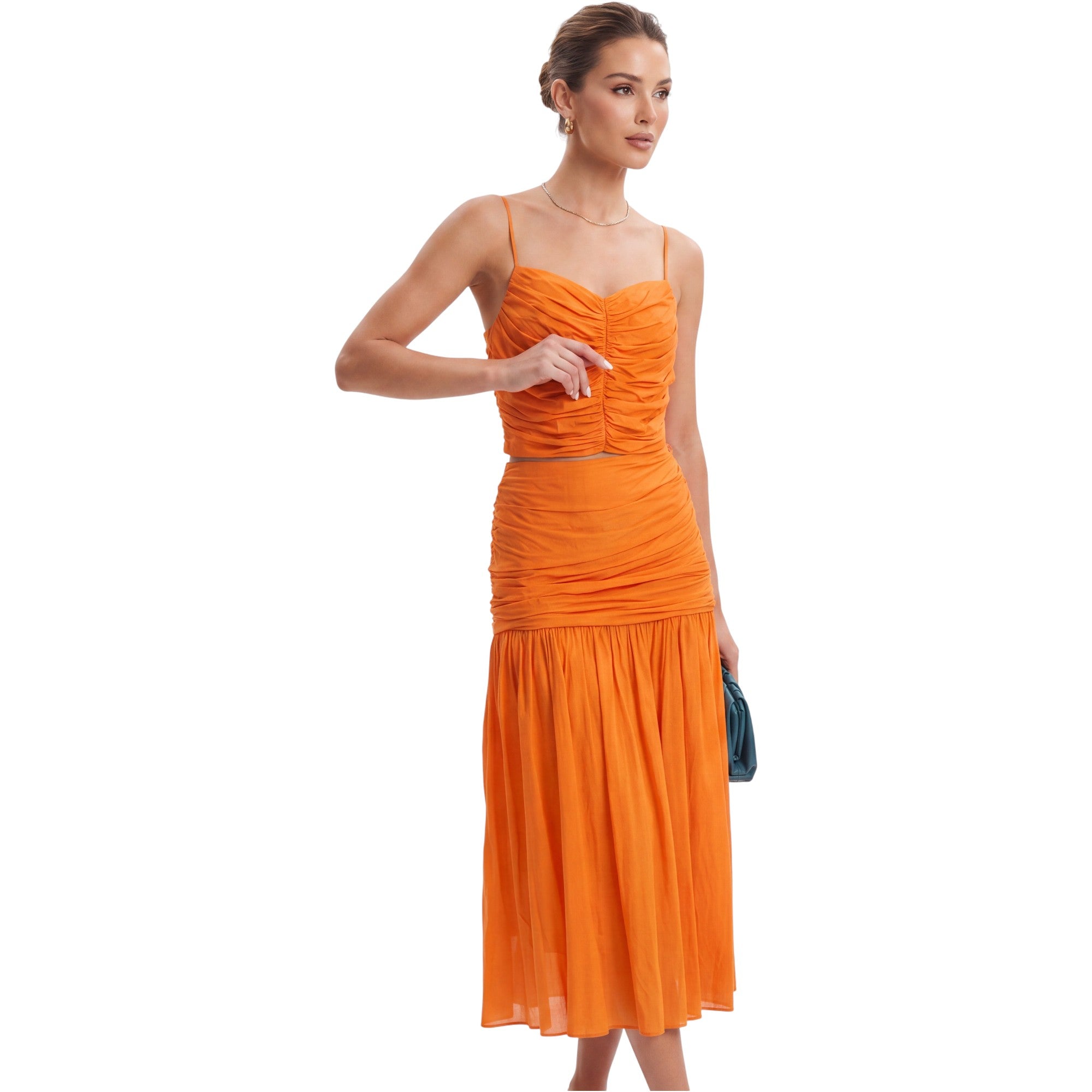 A0251004 طقم تنورة وشال زيتوني XS SS26