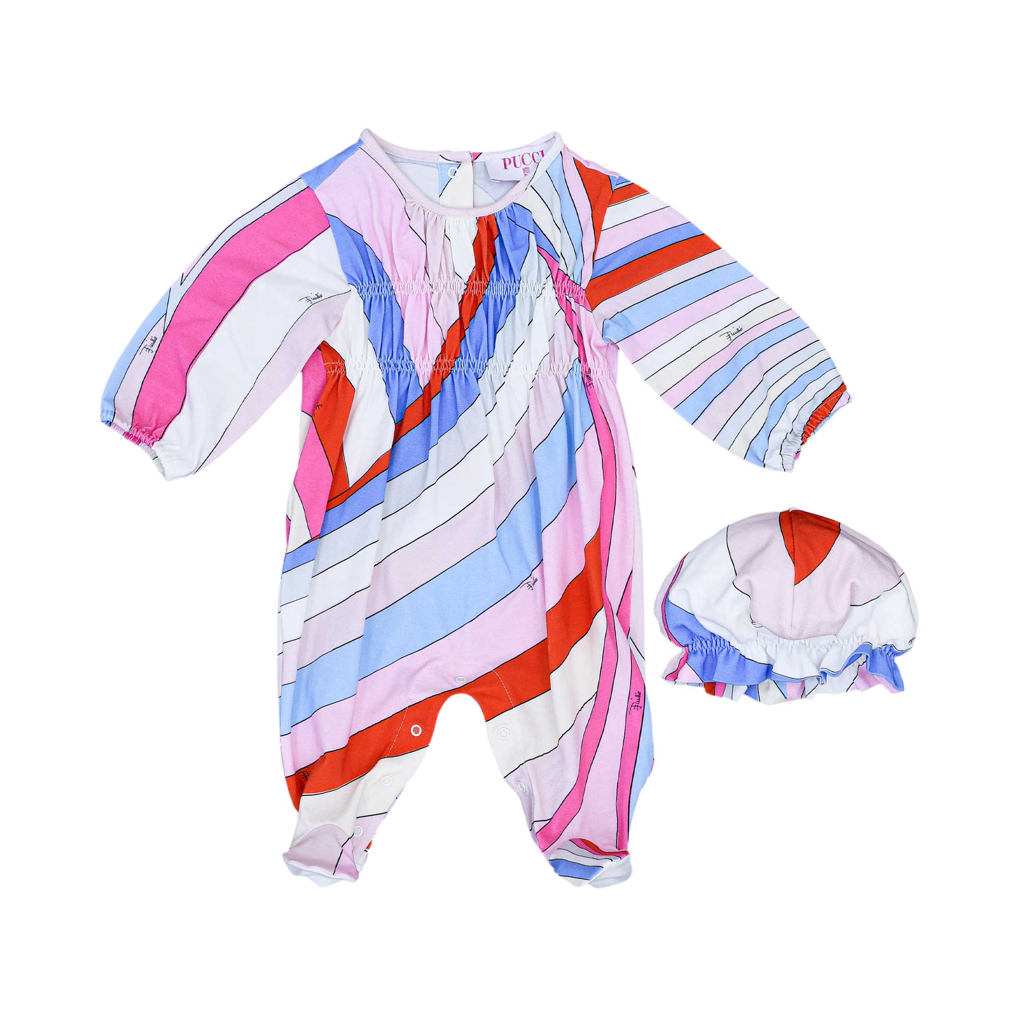 Emilio Pucci Kids Girls Sleepsuit Set | GCC | Girl | Girls | New Born Girl (0M - 9M) | New Born Girl Babysuits | New Born Girl Sets | Set Sleepsuit | Set Sleepsuit & Bib & Hat | Set Sleepsuit & Hat | Sleepsuit | Sleepsuit Set