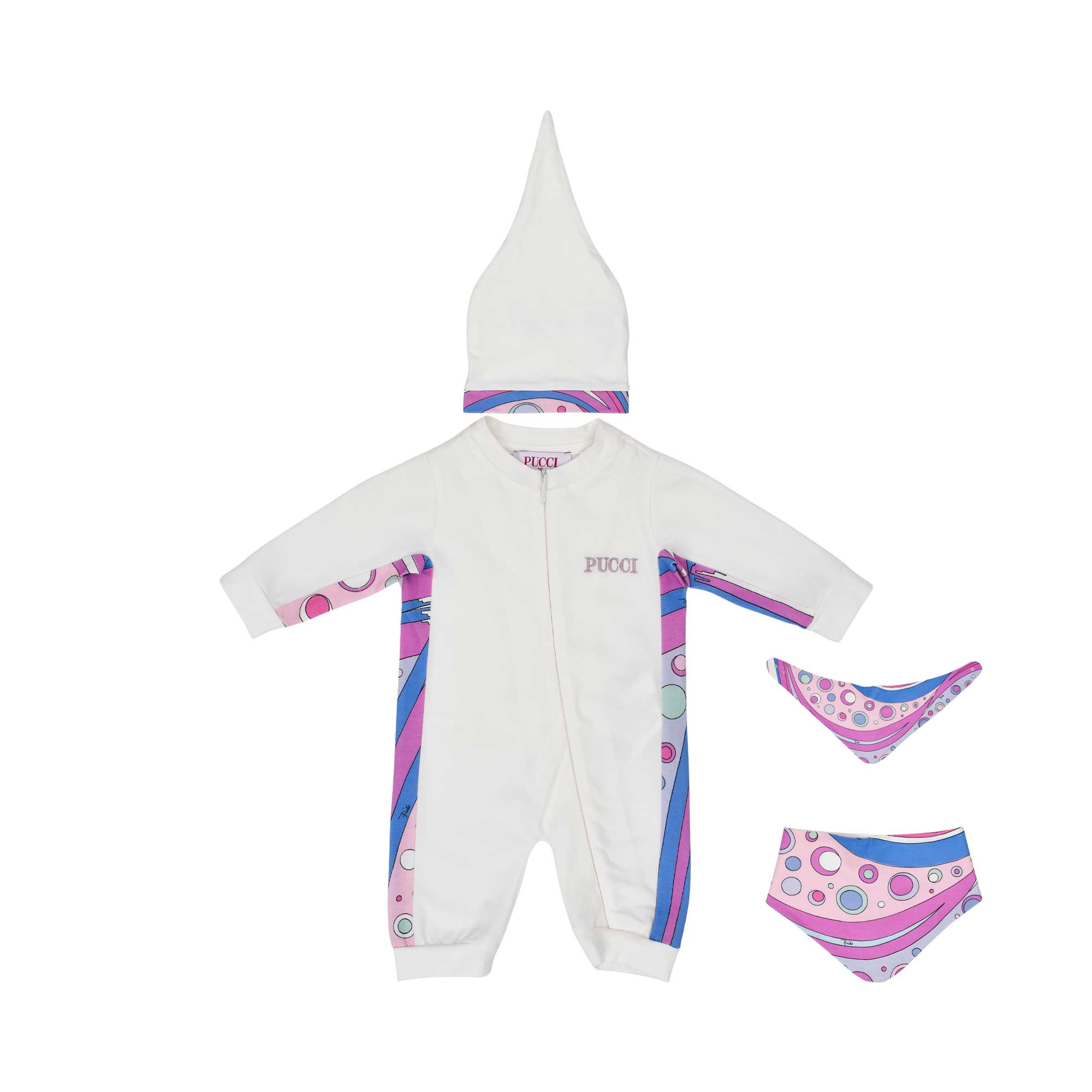 Emilio Pucci Kids New Born Girl's Set of Sleepsuit & Hat & Bib | New Born | New Born Babysuits | New Born Girl (0M - 9M) | New Born Girl Babysuits | Set Sleepsuit & Bib & Hat | Sleepsuit | Sleepsuit Set