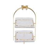 ELE 4PM Two-Tiered Glass and Gold Serving Stand