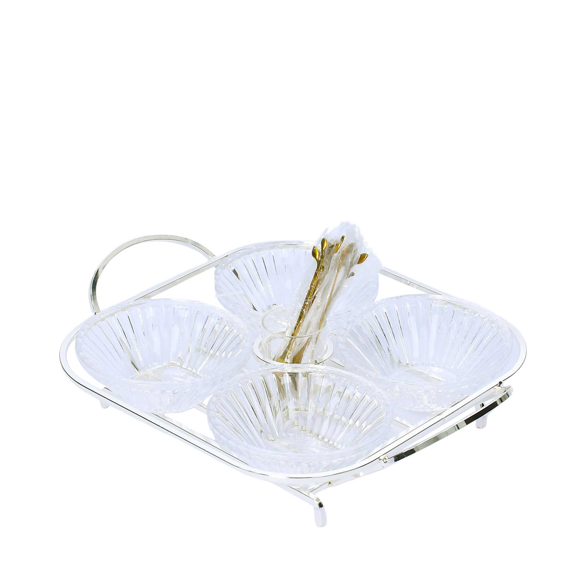 Ele 4PM Elegant Four-Compartment Nuts Stand Serving Set with Utensil Holder (Available in Gold and Silver) | Cookie Stand | Home and Furniture Home | Home and Furniture Home Table Top | Tray | Trays Ele 4PM Elegant Four-Compartment Nuts Stand Serving Set with Utensil Holder (Available in Gold and Silver) | Cookie Stand | Home and Furniture Home | Home and Furniture Home Table Top | Tray | Trays