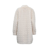 Ermanno Firenze ivory faux fur textured coat with black buttons and soft cable-knit effect for a chic winter look. Shop Now Online.