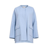 Ermanno Firenze Fringe Trim Cashmere-Blend Poncho/Cape in Light Blue