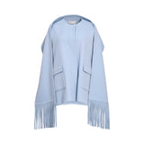 Ermanno Firenze Fringe Trim Cashmere-Blend Poncho/Cape in Light Blue