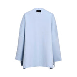 Ermanno Firenze Fringe Trim Cashmere-Blend Poncho/Cape in Light Blue